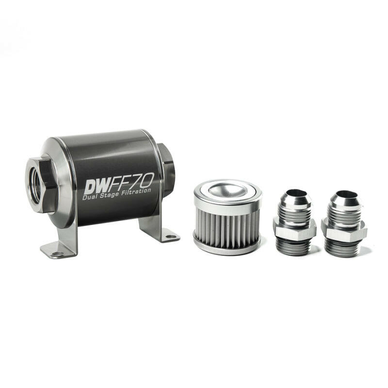 DeatschWerks Stainless Steel 10AN 10 Micron Universal Inline Fuel Filter Housing Kit (70mm) Fuel Filters DeatschWerks