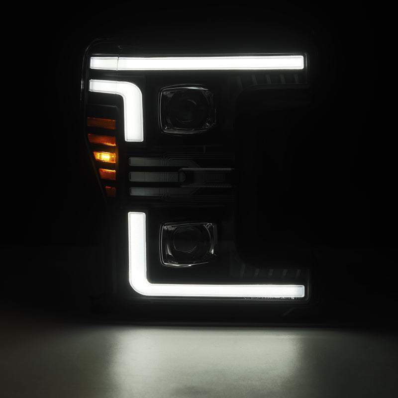 AlphaRex 17-19 Ford F-250/350/450/550 Super Duty LUXX-Series LED Proj Headlights Alpha-Blk SS/SBDRL Headlights AlphaRex