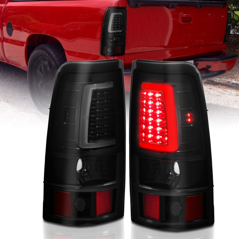 ANZO 1999-2002 Chevy Silverado 1500 LED Taillights Plank Style Black w/Smoke Lens Tail Lights ANZO