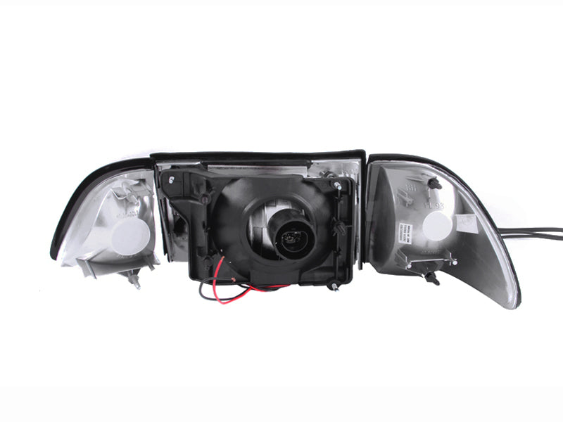 ANZO 1987-1993 Ford Mustang Crystal Headlights Chrome w/ Corner Lights 2pc Headlights ANZO