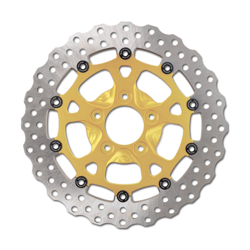 Performance Machine Disc Carr Dominator 11.5in x .20 FF No O/S Rr - Gold Ano Brake Rotors - Drilled Performance Machine
