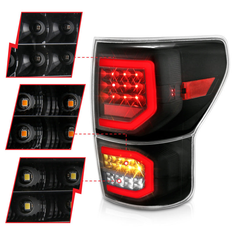 ANZO 2007-2013 Toyota Tundra LED Taillights Plank Style Black w/Clear Lens Tail Lights ANZO