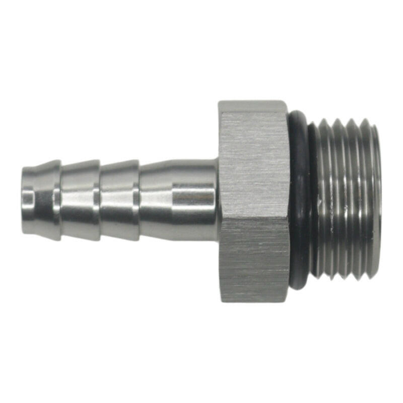DeatschWerks 8AN ORB Male to 5/16in Male Triple Barb Fitting (Incl O-Ring) - Anodized DW Titanium Fittings DeatschWerks