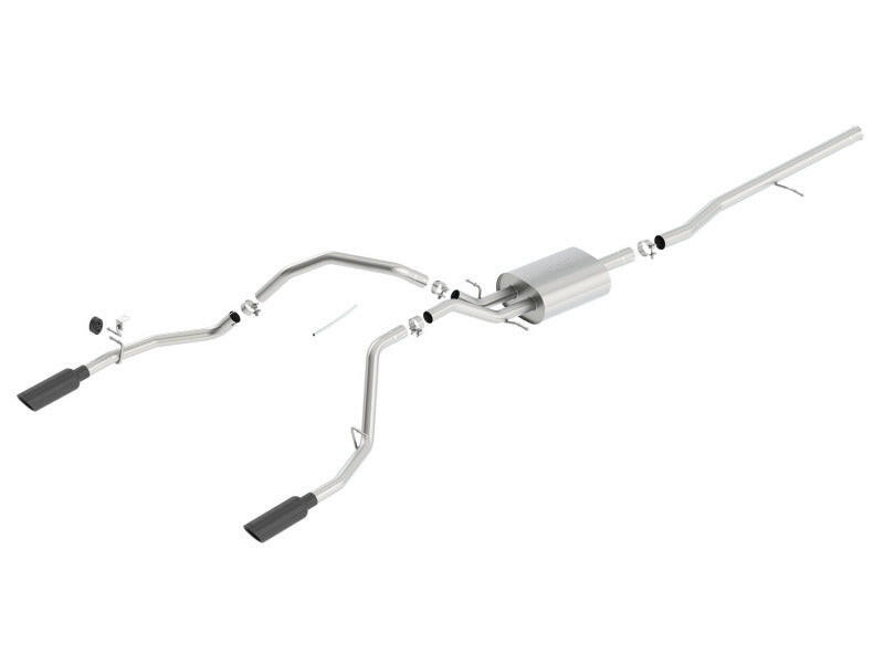 Borla 14 Silv/Sierra 1500 C/B Touring Exh/2.75in in muff 2.25inout 4inTIp SS Rear Exit-Black Chrome Catback Borla