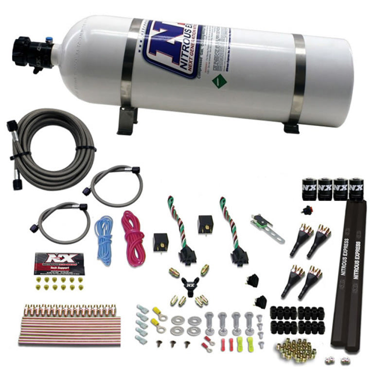 Nitrous Express 4 Cyl SX2 Nozzle Nitrous Kit (100-300HP x 2) w/15lb Bottle Nitrous Systems Nitrous Express