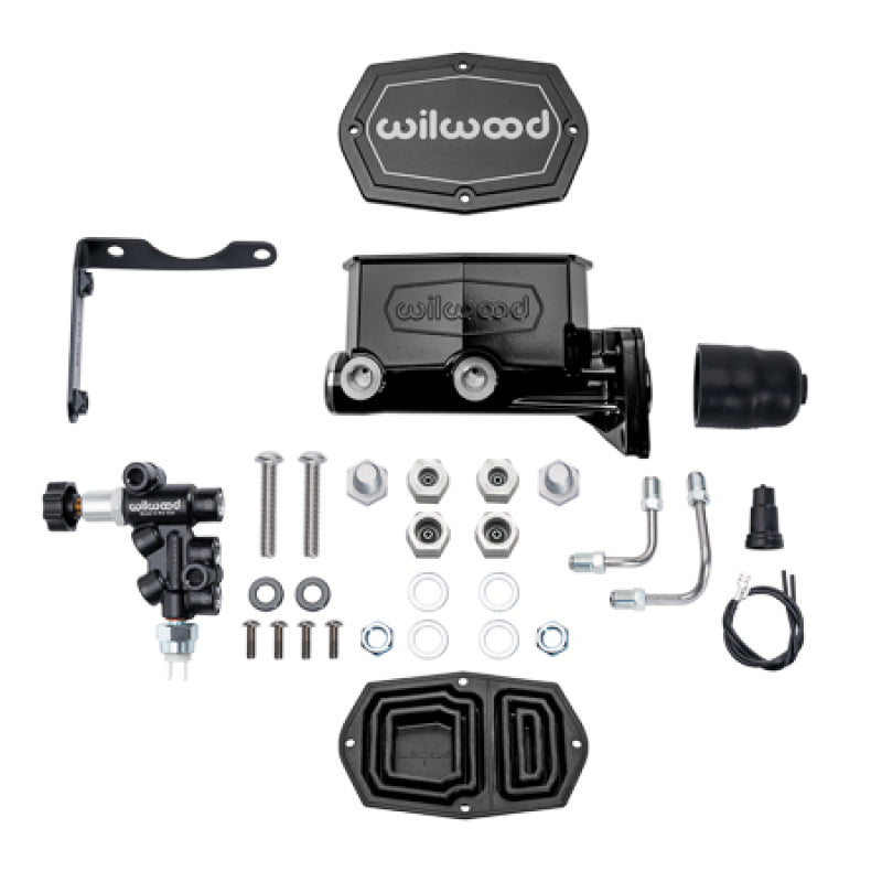 Wilwood MOPAR Compact Tandem M/C Kit w/ P-Valve 1in Bore - Black Brake Master Cylinder Wilwood