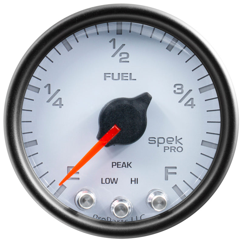 Autometer Spek-Pro Gauge Fuel Level 2 1/16in 0-270 Programmable Wht/Blk Gauges AutoMeter
