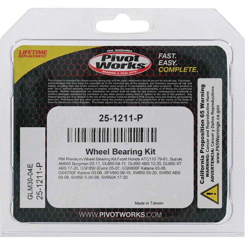 Pivot Works Aprilia, Honda, Suzuki Wheel Bearing Kit Premium Bearings Control Arms Pivot Works