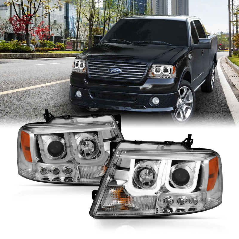 ANZO 2004-2008 Ford F-150 Projector Headlights w/ U-Bar Chrome Headlights ANZO