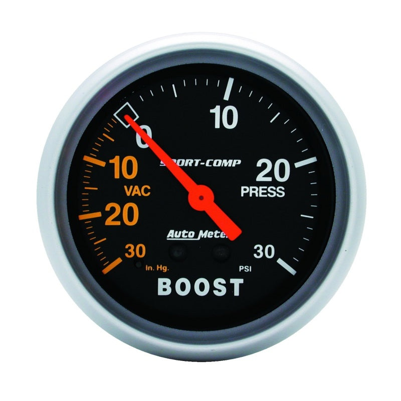 Autometer Sport-Comp 2-5/8in 30 IN HG/30 PSI Mechanical Boost/Vacuum Gauge Gauges AutoMeter