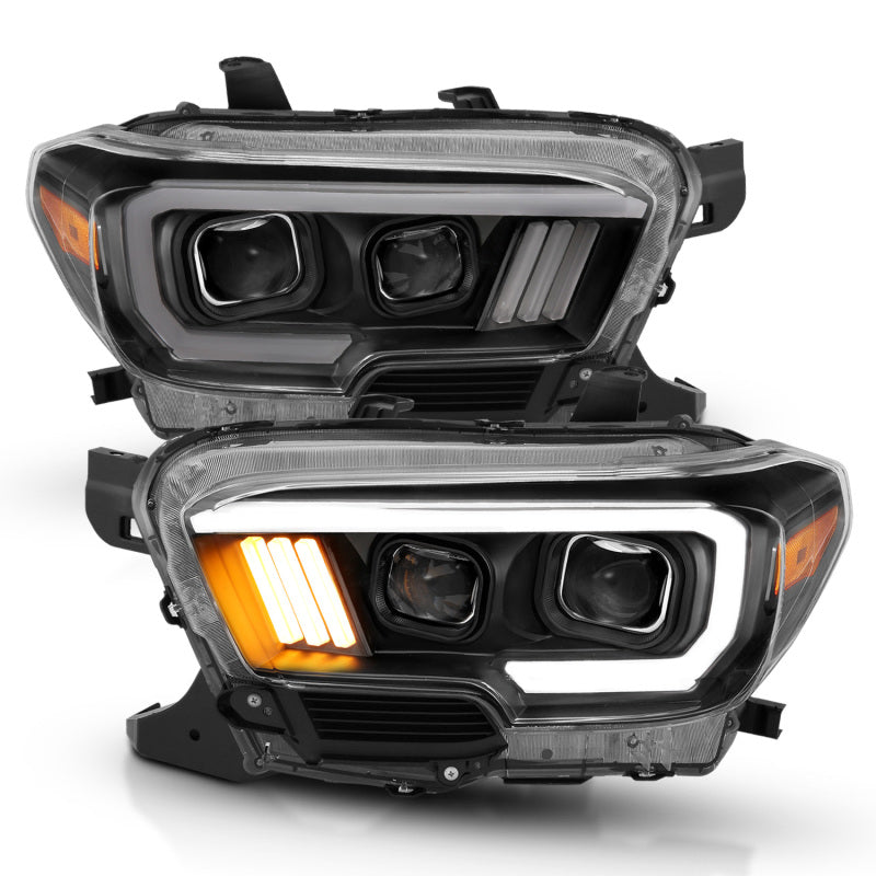 ANZO 2016-2017 Toyota Tacoma Projector Headlights w/ Plank Style Design Black/Amber w/ DRL Headlights ANZO