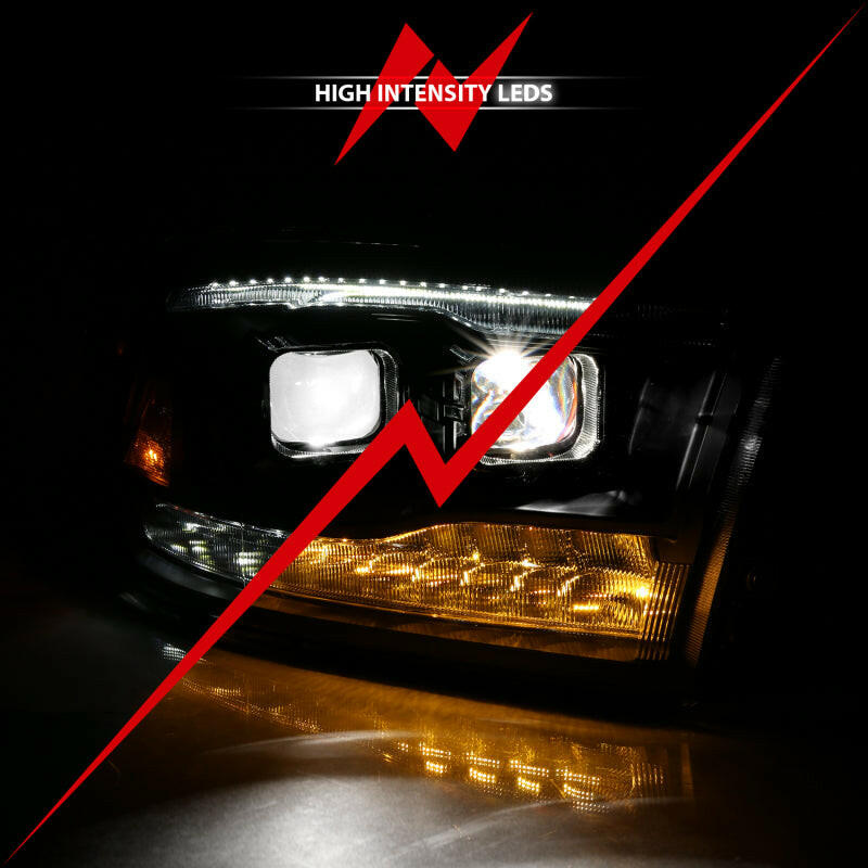 ANZO 2009-2018 Dodge Ram 1500 Led Projector Plank Style Switchback H.L Halo Black Amber (OE Style) Headlights ANZO