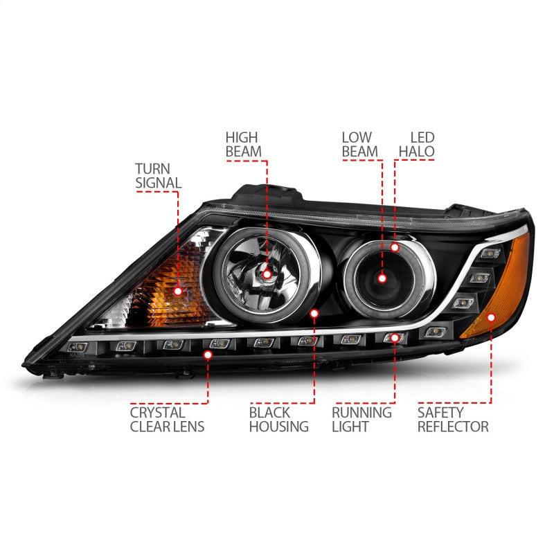 ANZO 2011-2013 Kia Sorento Projector Headlights w/ Halo Black (CCFL) Headlights ANZO