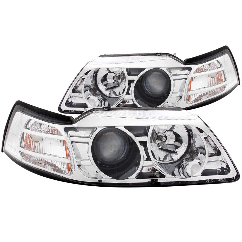 ANZO 1999-2004 Ford Mustang Projector Headlights Chrome Headlights ANZO