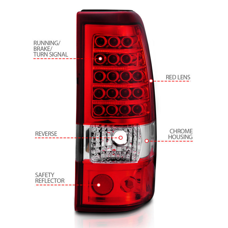 ANZO 2003-2006 Chevrolet Silverado 1500 LED Taillights Red/Clear Tail Lights ANZO