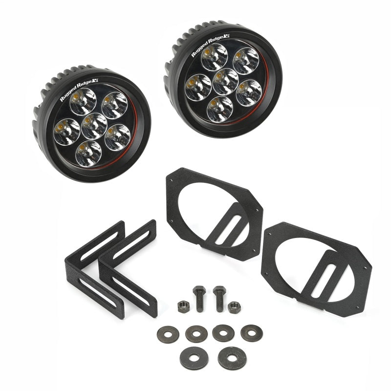 Rugged Ridge 07-18 Jeep Wrangler JK Bumper Mounted Circular LED Light & Mount Kit Light Bars & Cubes Rugged Ridge