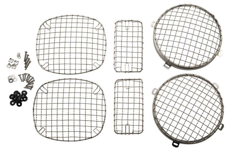 Kentrol 97-06 Jeep Wrangler TJ Wire Mesh Guard Set 6 Pieces - Polished Silver Headlights Kentrol