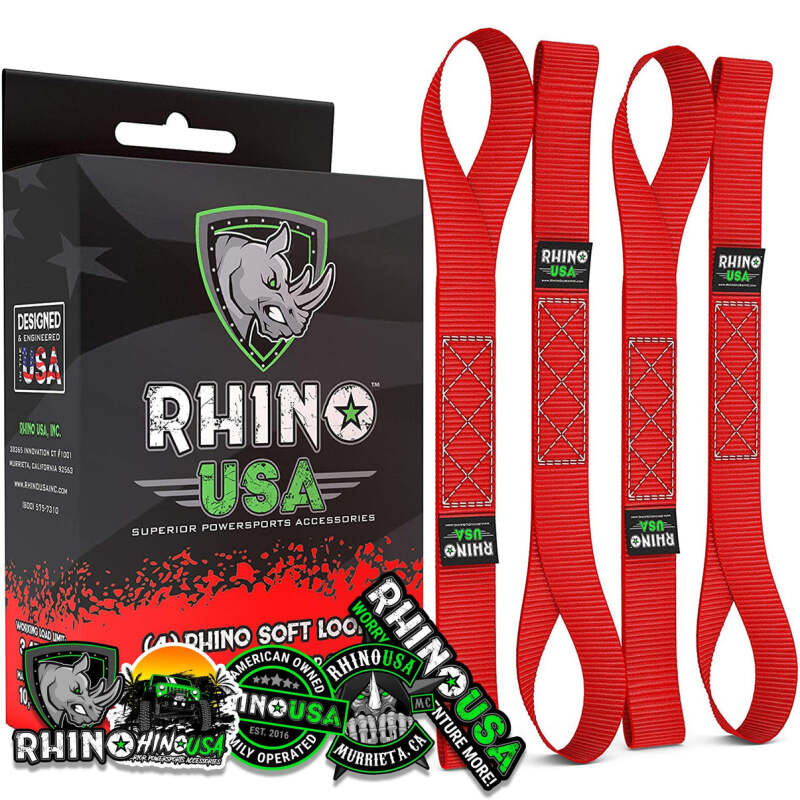 Rhino USA Soft Loops Motorcycle Tie-Down Set 4-Pack Red Cargo Tie-Downs Rhino USA