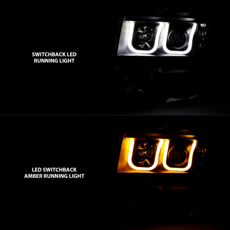 ANZO 2009-2014 Ford F-150 Projector Headlights w/ U-Bar Switchback Black w/ Amber Headlights ANZO