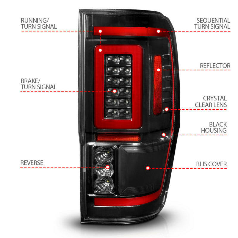 ANZO 19-22 Ford Ranger Full LED Taillights w/ Lightbar Sequential Signal Black Housing/Clear Lens Tail Lights ANZO
