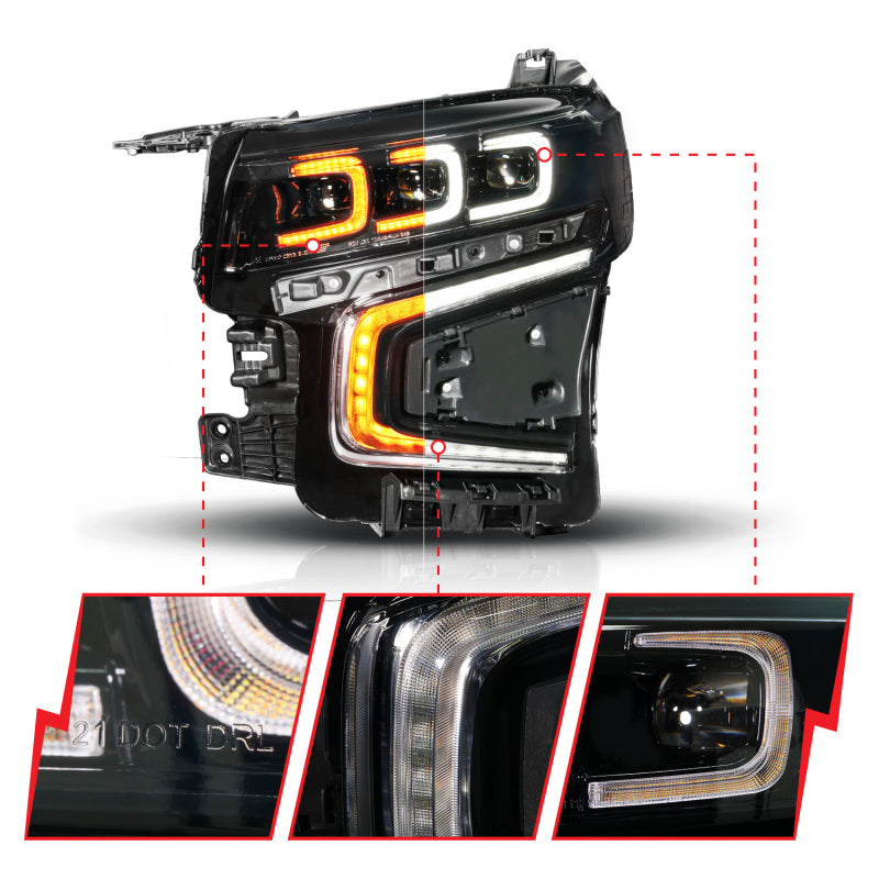 ANZO 21-23 Chevy Tahoe/Suburban LED Light Bar Style Headlights Black w/ Sequential DRL (Left Side) Headlights ANZO