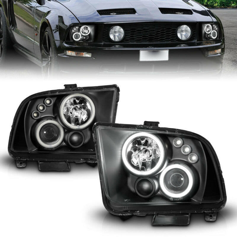 ANZO 2005-2009 Ford Mustang Projector Headlights w/ Halo Black Headlights ANZO