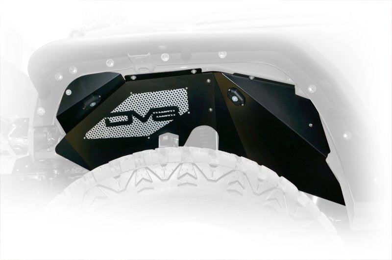 DV8 Offroad 07-18 Jeep Wrangler JK Front Aluminum Inner Fender w/ Rock Lights - Black Wheel Well Liners DV8 Offroad