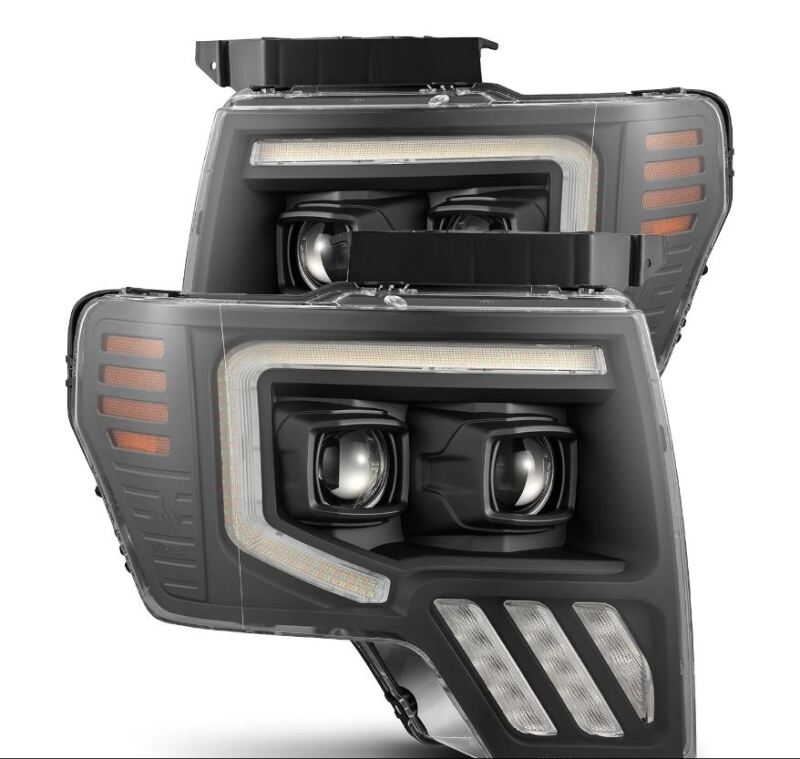 AlphaRex 09-14 Ford F-150 PRO-Series Projector Headlights Plank Style Black w/Activ Light/Seq Signal Headlights AlphaRex
