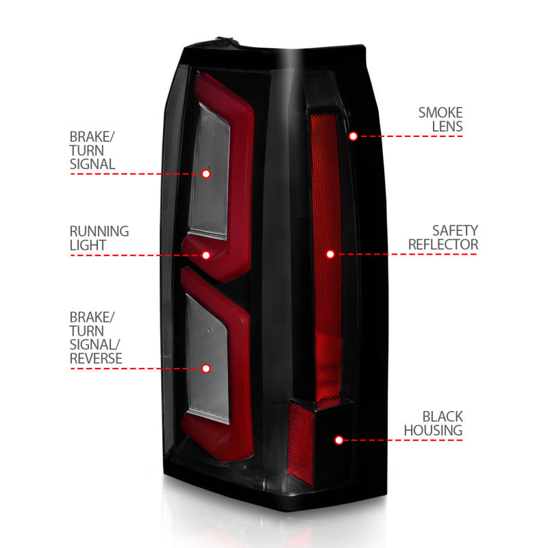 ANZO 2015-2020 Chevrolet Tahoe LED Tail Lights w/ Light Bar Black Housing Smoke Lens Tail Lights ANZO