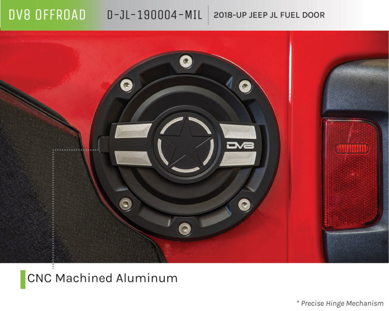DV8 Offroad 2018+ Jeep JL Aluminum Fuel Door for 20-Pres Wrangler Fuel Caps DV8 Offroad