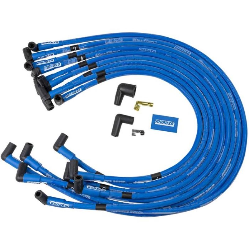 Moroso Chevrolet Big Block Ignition Wire Set - Blue Max - Spiral Core - Sleeved - HEI - 90 Degree Spark Plug Wire Sets Moroso