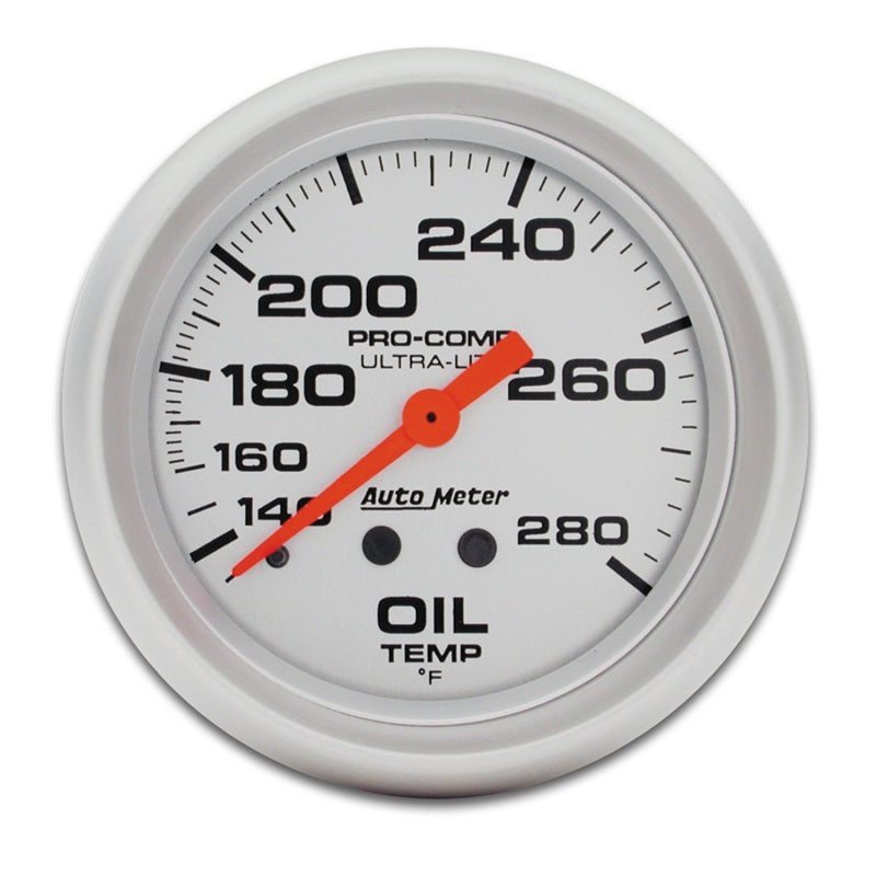 Autometer Ultra-Lite 66.7mm Mechanical 140-280 Degree F Oil Temperature Gauge w/ 6in Tubing Gauges AutoMeter