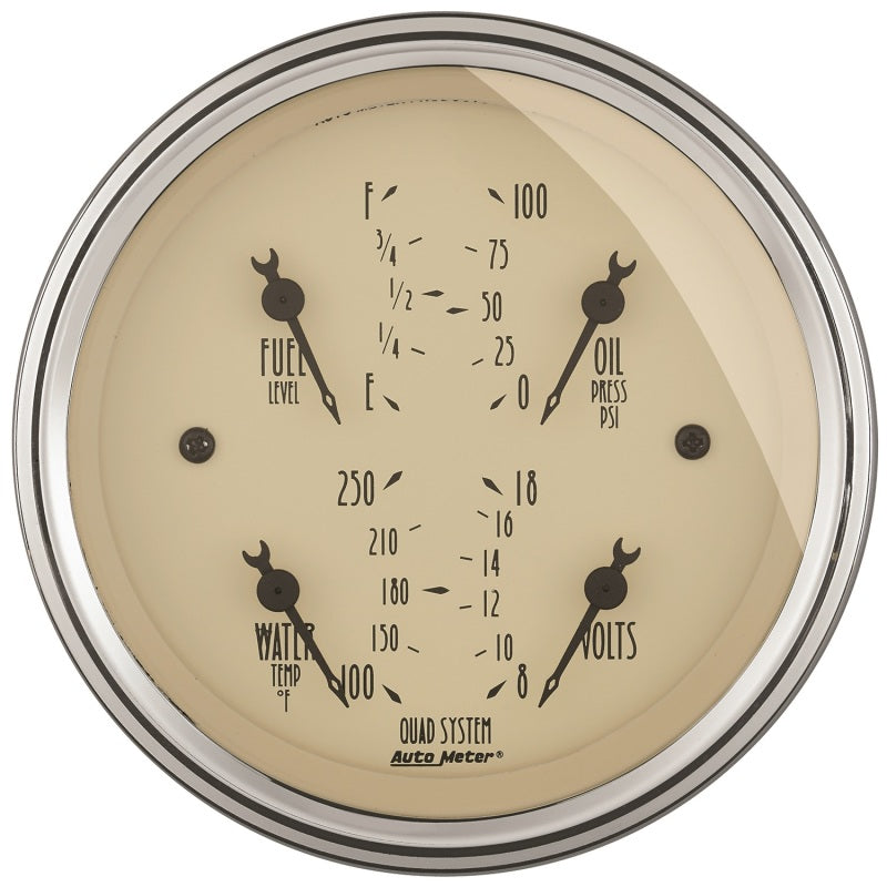 AutoMeter Gauge Kit 2 Pc. Quad & Tach/Speedo 3-3/8in. Antique Beige Gauges AutoMeter