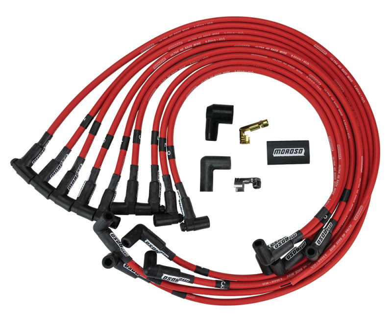Moroso Chevrolet Small Block Ignition Wire Set - Ultra 40 - Unsleeved - HEI - Under Header - Red Spark Plug Wire Sets Moroso