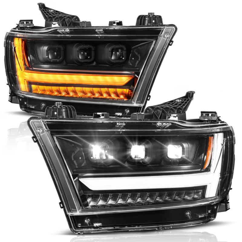 ANZO 19-24 RAM 1500 (New Body/OE Halogen) Full LED Proj Headlights DRL/SeqSig Black - Driver Side Headlights ANZO