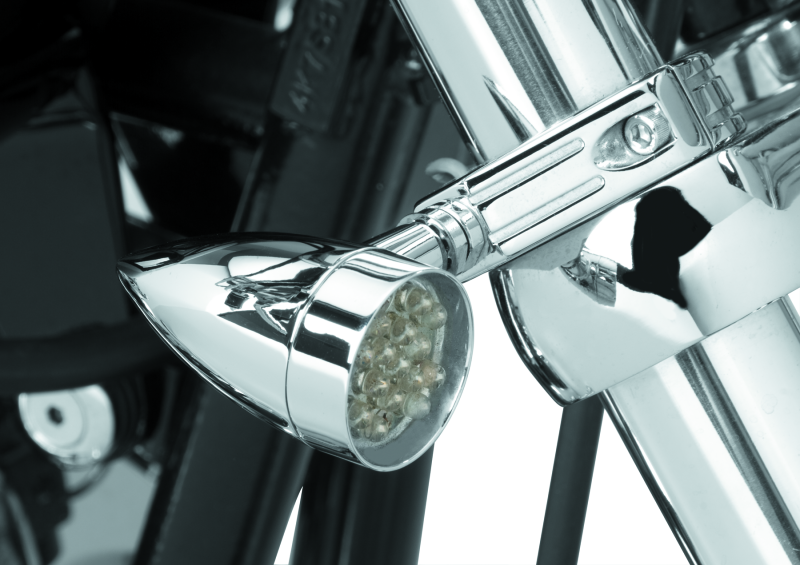 Bikers Choice Chrome Mini LED Turn Signals W/ 41 MM Clamp Universal Custom Pr Lights Corner Bikers Choice