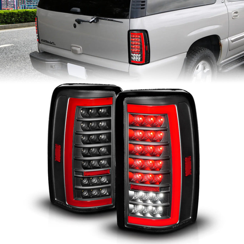ANZO 00-06 Chevrolet Tahoe / GMC Yukon Full LED Taillights w/ Lightbar Black Housing/Clear Lens Tail Lights ANZO