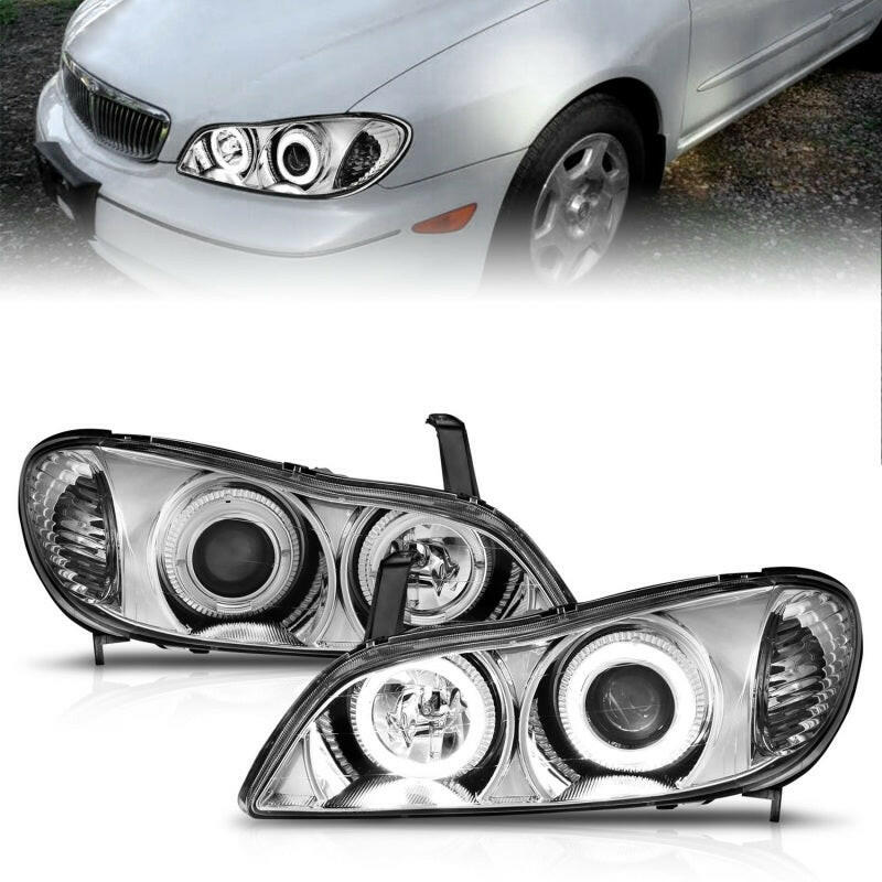 ANZO 2000-2004 Infiniti I30 Projector Headlights w/ Halo Chrome Headlights ANZO