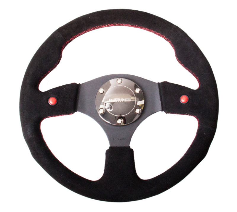 NRG Reinforced Steering Wheel (320mm) Blk Suede w/Dual Buttons Steering Wheels NRG