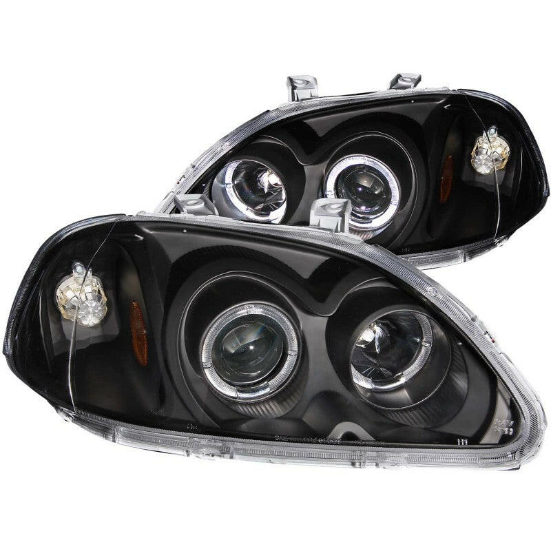 ANZO 1996-1998 Honda Civic Projector Headlights w/ Halo Black Headlights ANZO