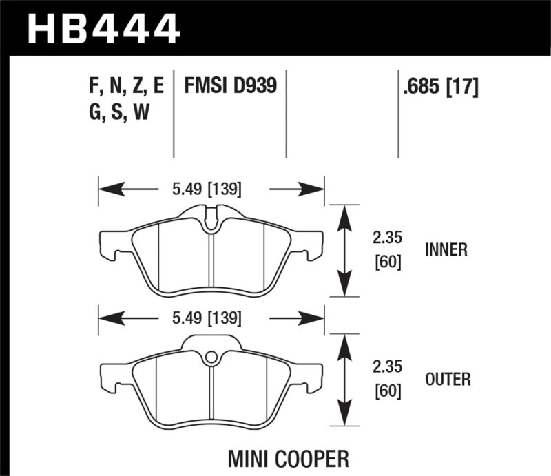 Hawk 02-06 Mini Cooper / Cooper S HPS Street Front Brake Pads Brake Pads - Performance Hawk Performance