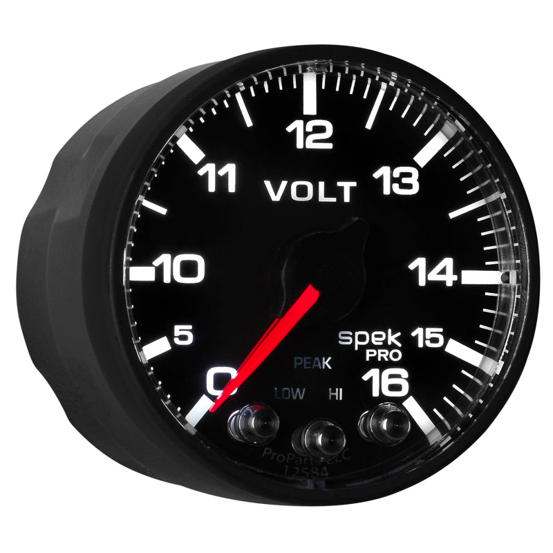 AutoMeter Gauge Voltmeter 2-1/16in. 16V Stepper Motor W/Peak & Warn Blk/Blk Spek-Pro Gauges AutoMeter
