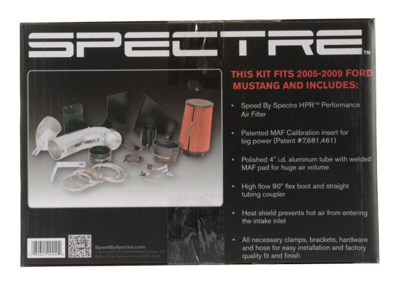 Spectre 05-09 Ford Mustang GT V8-4.6L F/I Air Intake Kit - Polished w/Red Filter Cold Air Intakes Spectre
