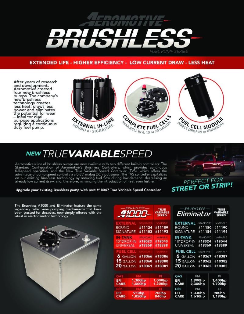 Aeromotive Variable Speed Controlled Fuel Pump - Round - In-line - Brushless A1000 Fuel Pumps Aeromotive