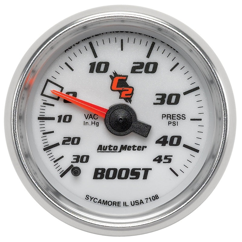 Autometer C2 52mm 30 In Hg-Vac/45 PSI Mechanical Vacuum/Boost Gauge Gauges AutoMeter