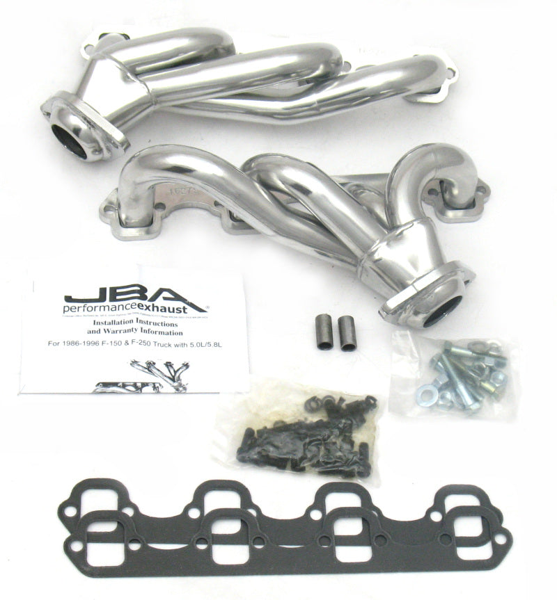 JBA 87-95 Ford F-150 5.0L SBF 1-1/2in Primary Silver Ctd Cat4Ward Header Headers & Manifolds JBA