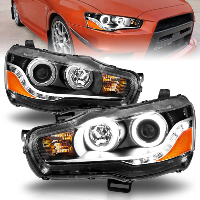 ANZO 2008-2015 Mitsubishi Lancer Projector Headlights w/ Halo Black (CCFL) Headlights ANZO