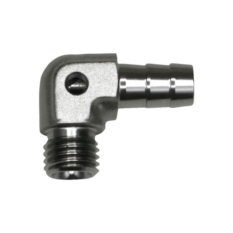 DeatschWerks Metric M12 to 3/8in Hose Barb 90-Degree Fitting w/ Venturi Port - Anodized DW Titanium Fittings DeatschWerks