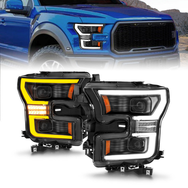 ANZO 15-17 Ford F-150 LED Projector Headlights - w/ Light Bar Switchback Black Housing Headlights ANZO