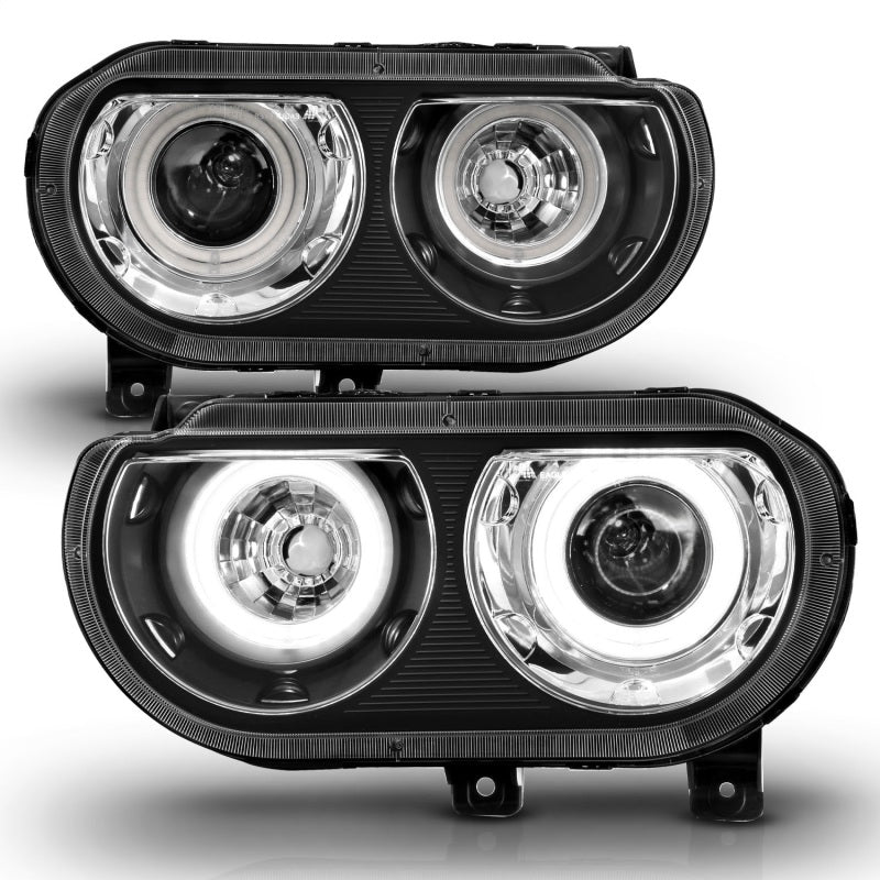 ANZO 2008-2014 Dodge Challenger Projector Headlights w/ Halo Black (CCFL) Headlights ANZO